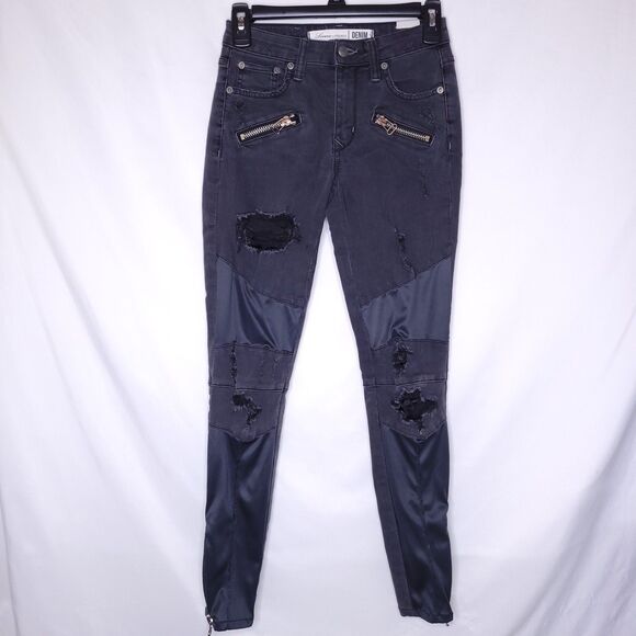 Lovers + Friends Jeans 25 Black Distressed Goth Rockstar - Picture 1 of 12